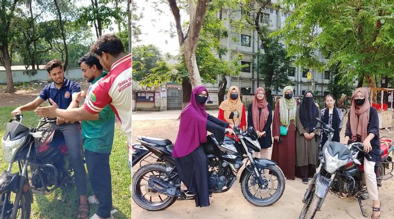 শিক্ষার্থীদের বিনামূল্যে মোটরসাইকেল চালানোর প্রশিক্ষণ দিচ্ছে ডাকসু