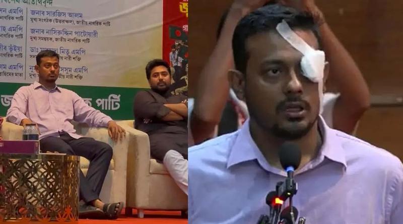 অনুষ্ঠানে বক্তব্যের আগে চোখে প্রতীকী ব্যান্ডেজ বাঁধলেন নাসীরুদ্দীন পাটওয়ারী