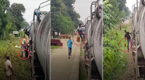 রাজশাহীতে চলন্ত ট্রেনের ওয়াগন থেকে তেল চুরি, ভিডিও ভাইরাল
