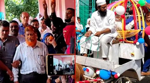 যশোরে প্রিয় শিক্ষককে ঘোড়ার গাড়িতে চড়িয়ে রাজকীয় বিদায়
